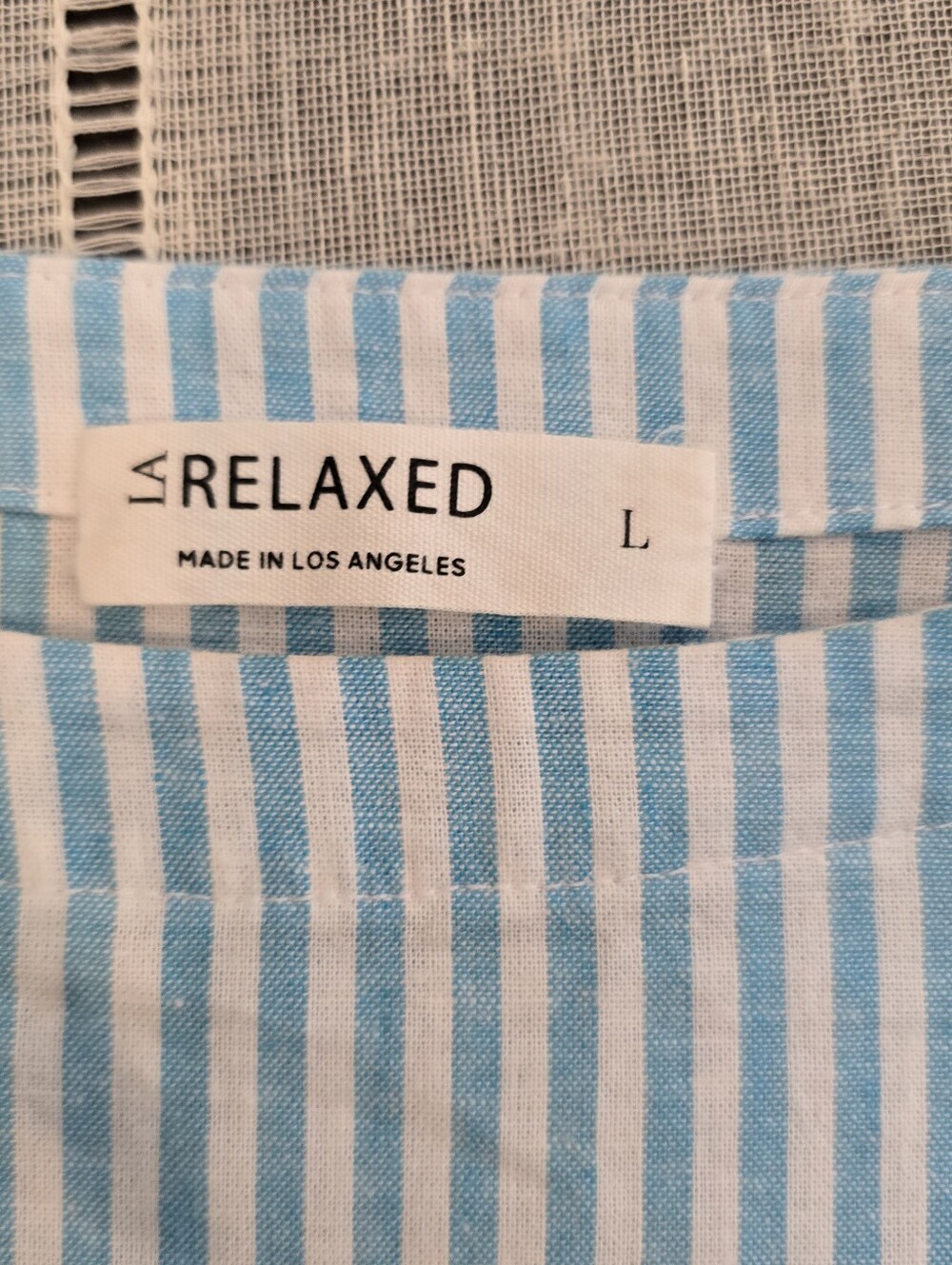 La Relaxed Cotton And Linen Dress Striped Blue/white Size Large - Picture 11 of 11